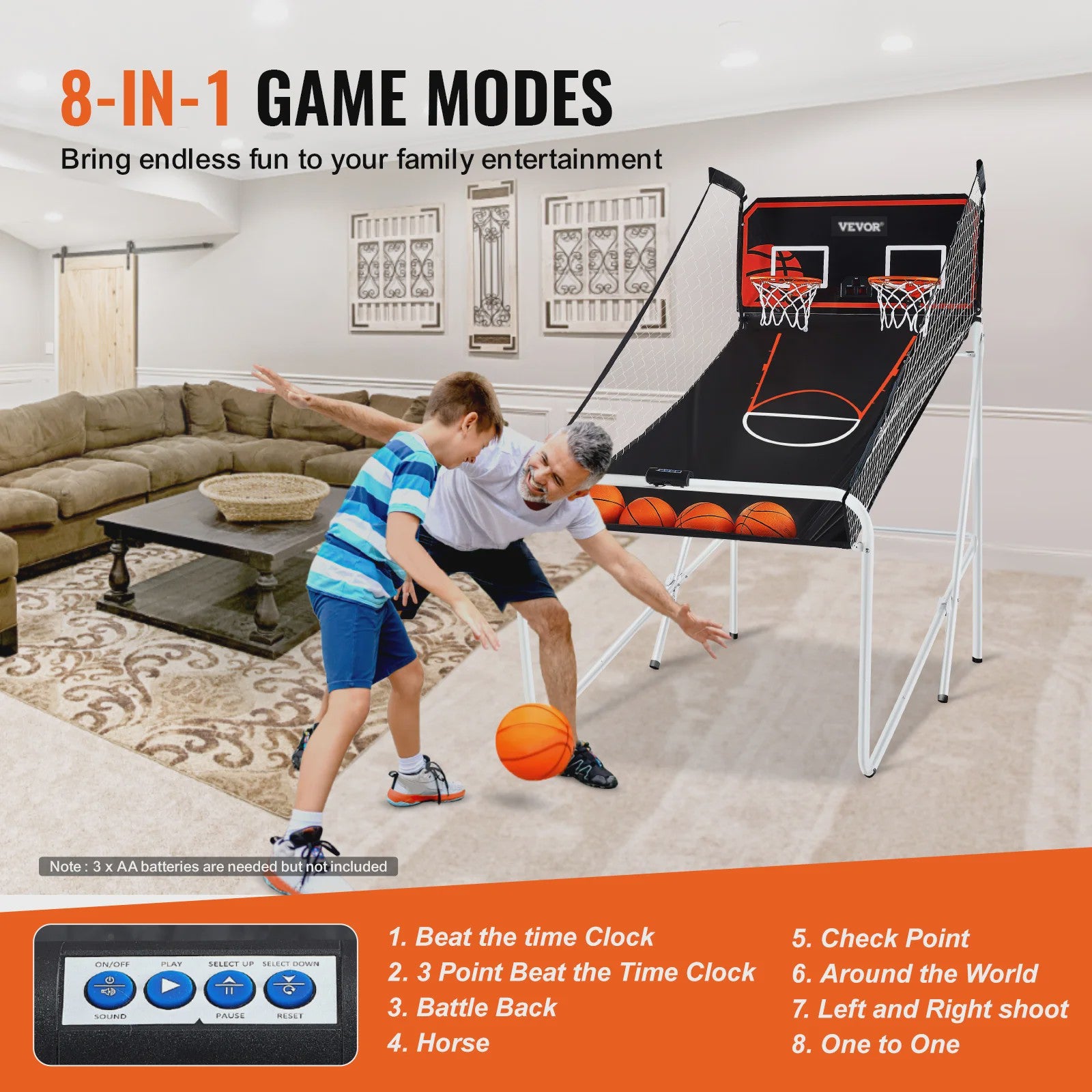 Dubbel Basketbal Arcade Spel - 2 Spelers, 8 Modi, Inclusief 4 Ballen