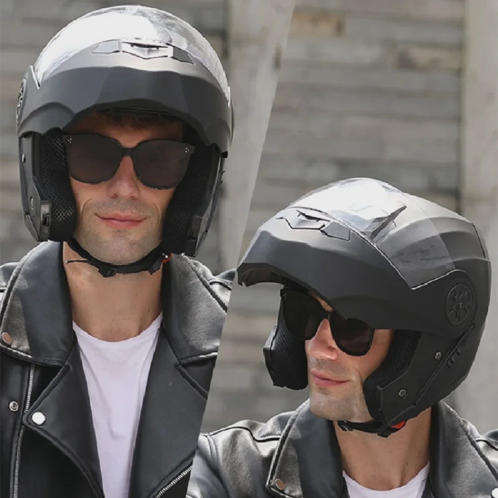 BLD Flip-Up Motorhelm Modulair ABS Dubbel Vizier DOT Goedgekeurd