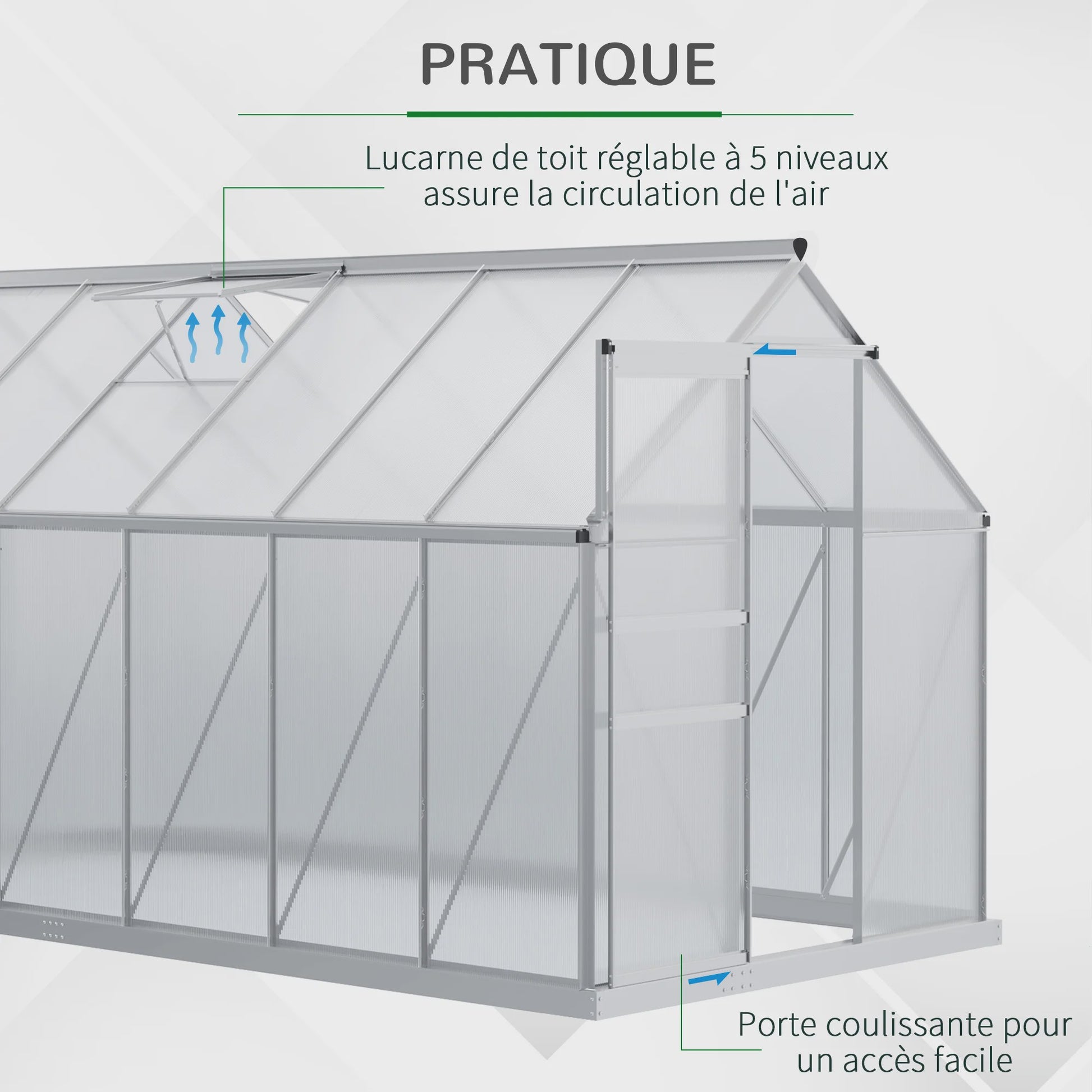 Outsunny Kassen 7,1 m² Aluminium Polycarbonaat met Fundering - Ruim en Duurzaam