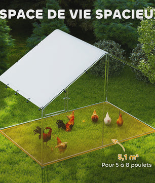 PawHut Groot Kippenhok met Ren - 5.1 m² - Waterdicht & UV-bestendig - Grote Volière voor 5-8 Kippen