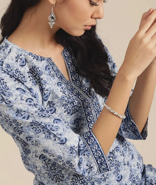 Traditionele Indiase Punjabi Salwar Kameez Set voor Dames - Blauw Print