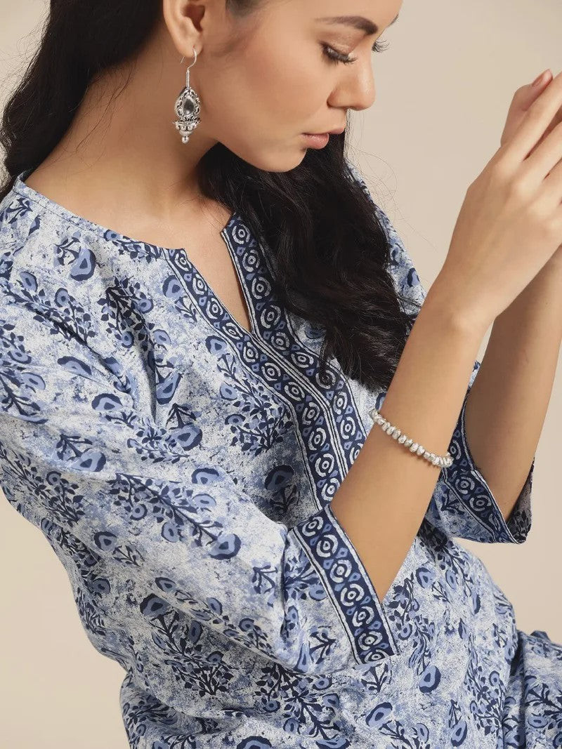 Traditionele Indiase Punjabi Salwar Kameez Set voor Dames - Blauw Print