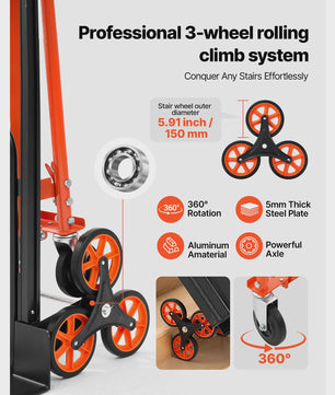 3-in-1 Industriële Omslagbare Traplift Kar - 350 kg Max. Draagvermogen - Opvouwbare Handkar Dolly