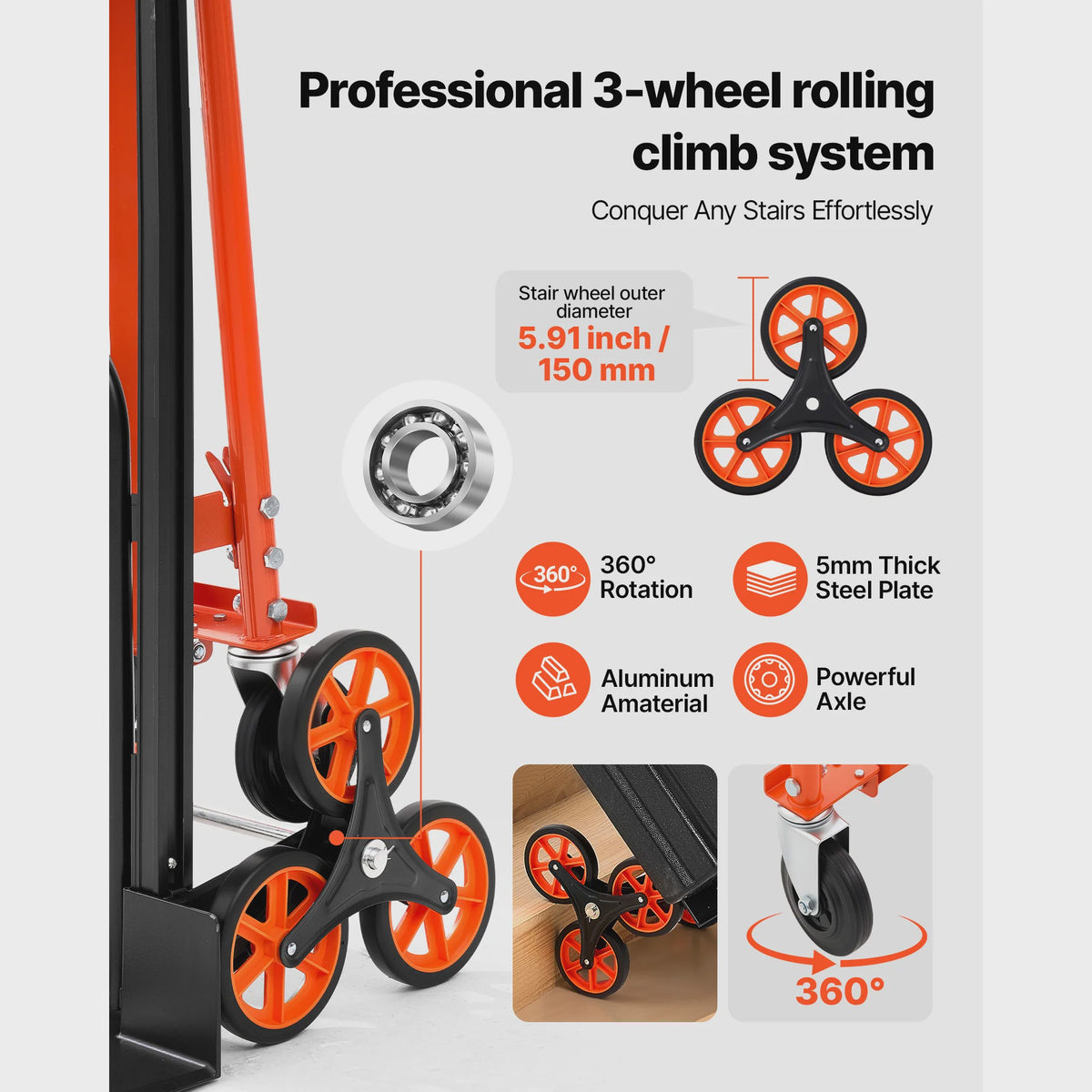 3-in-1 Industriële Omslagbare Traplift Kar - 350 kg Max. Draagvermogen - Opvouwbare Handkar Dolly