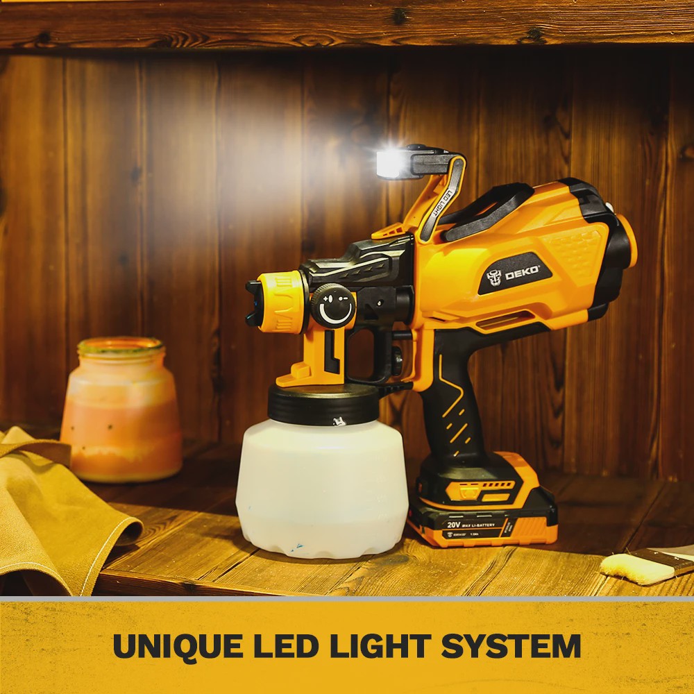 DEKO Elektrische Verfspuit 1200ml HVLP met LED Licht en 3 Mondstukken - Krachtig en Eenvoudig
