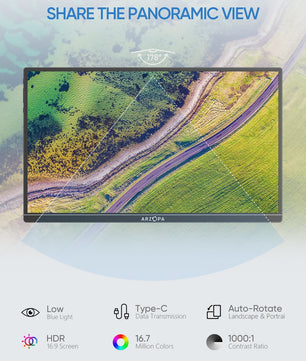 ARZOPA 14" FHD 1080P Draagbare Monitor - IPS Scherm met USB-C & HDMI