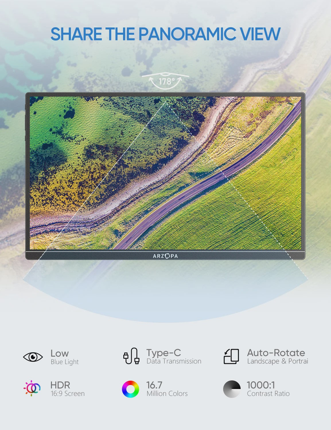 ARZOPA 14" FHD 1080P Draagbare Monitor - IPS Scherm met USB-C & HDMI