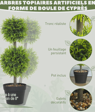 Set van 2 Kunstplanten Bal Topiary 60 cm - Decoratieve Kunst Bollen in Pot
