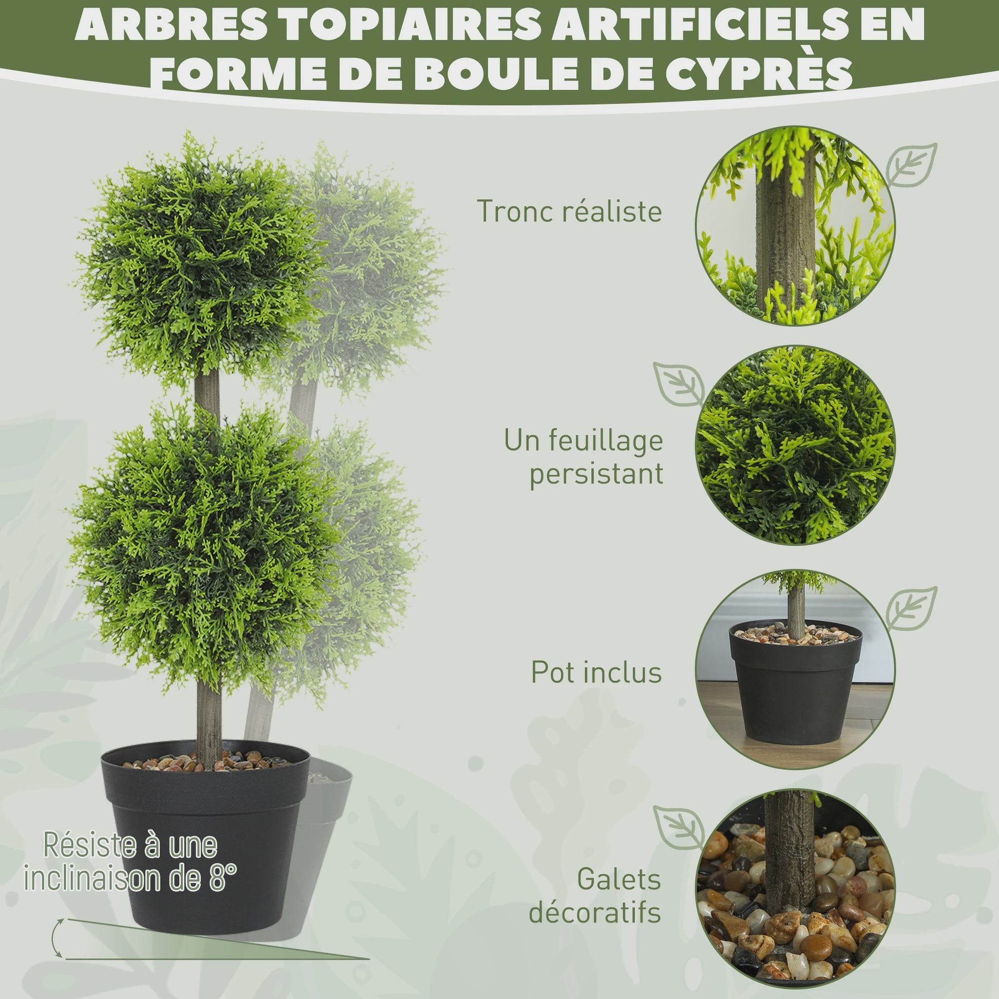Set van 2 Kunstplanten Bal Topiary 60 cm - Decoratieve Kunst Bollen in Pot