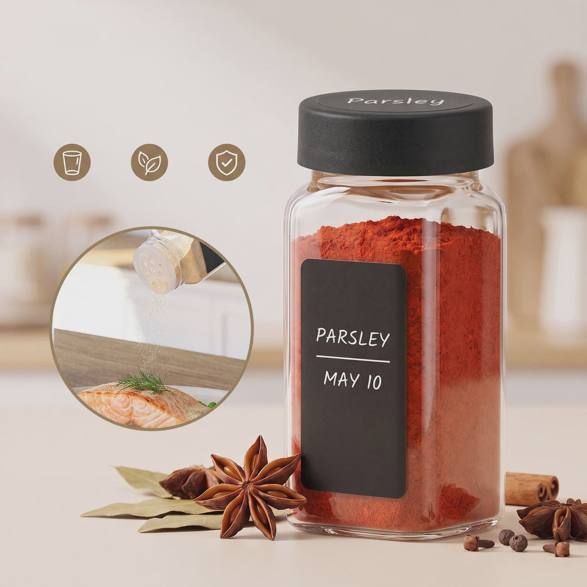 24 Delige Set Glazen Kruidenpotjes 120ml met Shaker Insert - Keuken Organisatie
