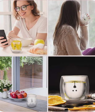 Dubbelwandige Glazen Mok met Schattige Dierenprint - Koffie & Theeglas
