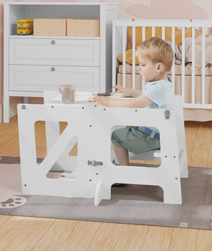3-in-1 Montessori Kinder Keukentoren met Tafel & Bord - Opvouwbaar & Veilig