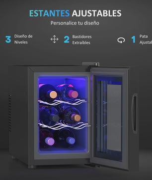 Compacte Wijnkoelkast voor 6 Flessen met LED-verlichting en Instelbare Temperatuur