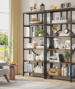 Industriële Boekenkast Hoge Opbergkast met Open Planken - Hout en Metaal