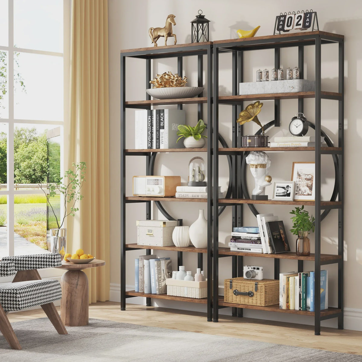 Industriële Boekenkast Hoge Opbergkast met Open Planken - Hout en Metaal