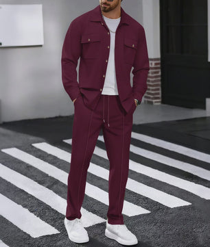 Heren Wafelruit Set: Stijlvol Casual & Zakelijk Jack met Lange Broek