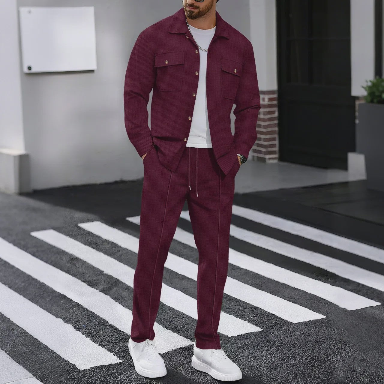 Heren Wafelruit Set: Stijlvol Casual & Zakelijk Jack met Lange Broek