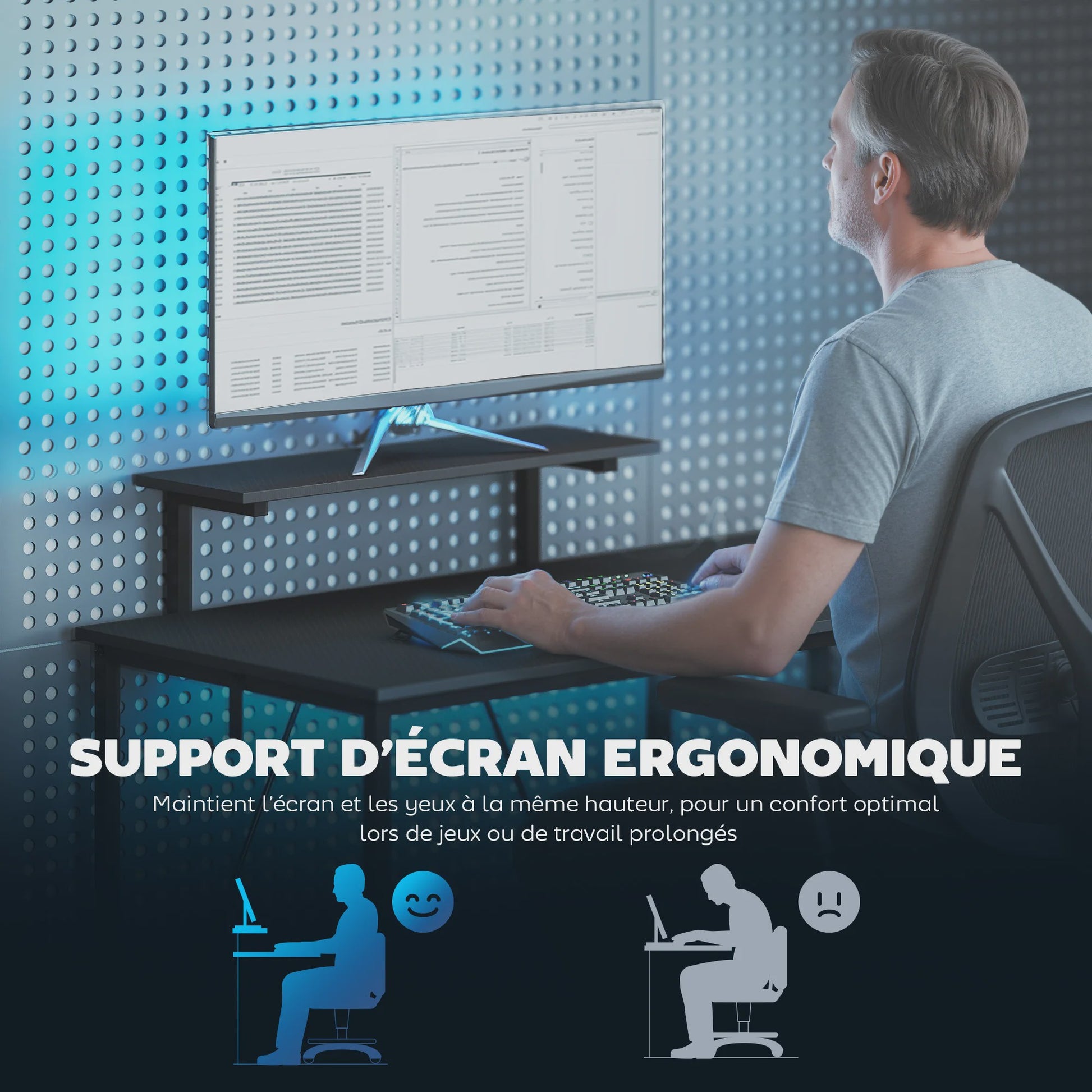 HOMCOM Gaming Hoekbureau met Monitorstandaard en Verstelbare Nettenplank - 114,5x82 cm, Omkeerbaar