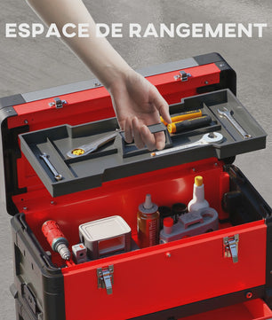 HOMCOM Set van 3 Stapelbare Gereedschapskisten op Wielen met Lade, Handgrepen en Slot - Rood
