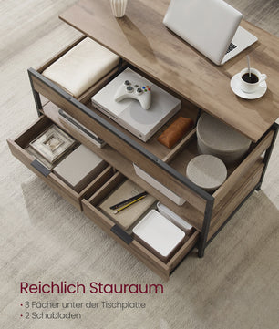 Verstelbare Salontafel met Lade en Open Vak - 100x50cm