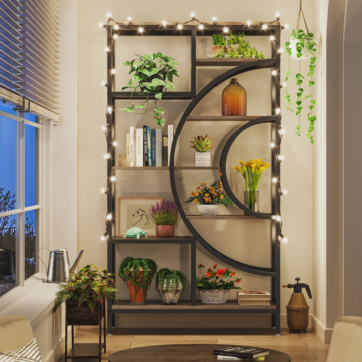 Stijlvolle 8-laags Geometrische Boekenkast met Metaal Frame - Open en Staand Ontwerp (71 inch)