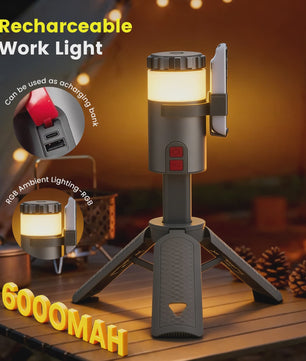 Telescopische Oplaadbare Campinglamp met Statief - LED Spotlight & Tafellamp met 4 Modi