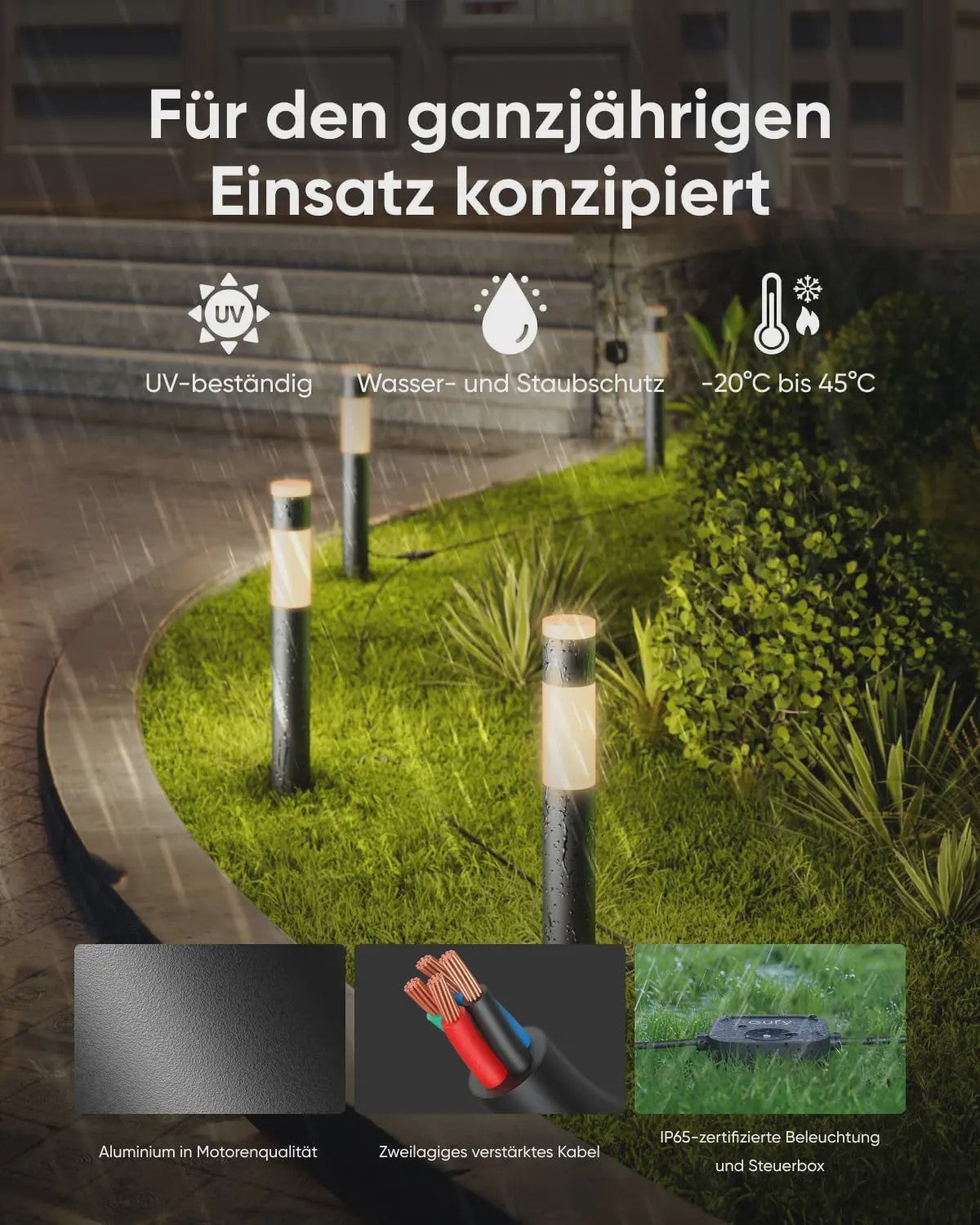 eufy Outdoor Pathway Lights E10: Slimme LED Tuinverlichting (4-Pack, RGBWW, 350lm, IP65)