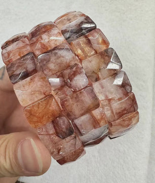 Natuurlijke Edelsteen Armband - Fluoriet & Citrien Vierkante Kralen