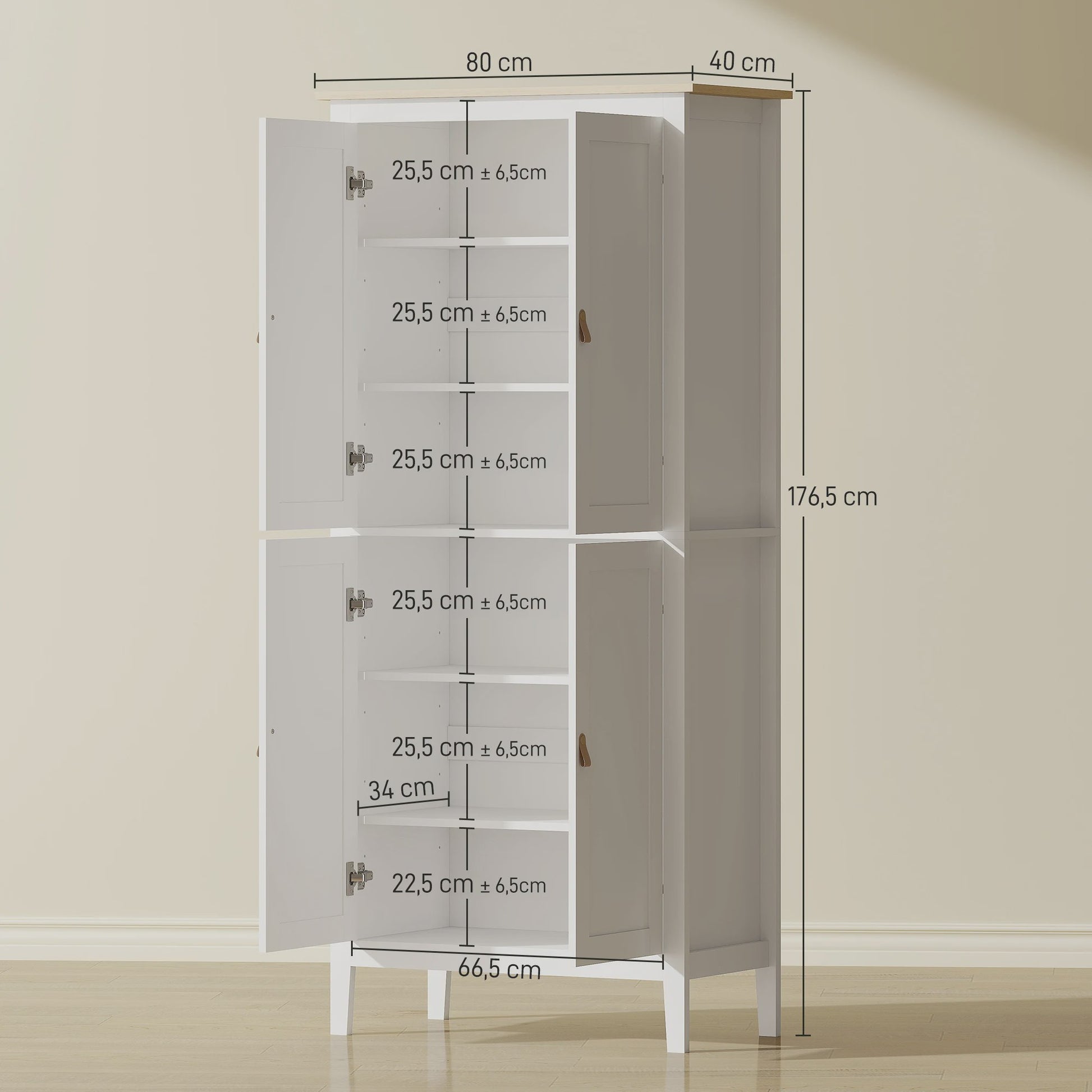 Homcom Hoge Keukenkast met LED Verlichting en Bewegingssensor - 176.5 cm