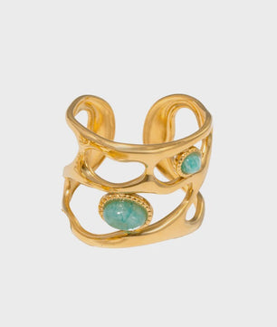 Bohemian Ringen met Natuursteen (Turquoise & Malachiet) - Goudkleurig Staal