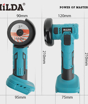 HILDA Mini Haakse Slijper 3 Inch - Draadloos, Borstelloos & Krachtig voor Hout, Keramiek & Metaal (21V)