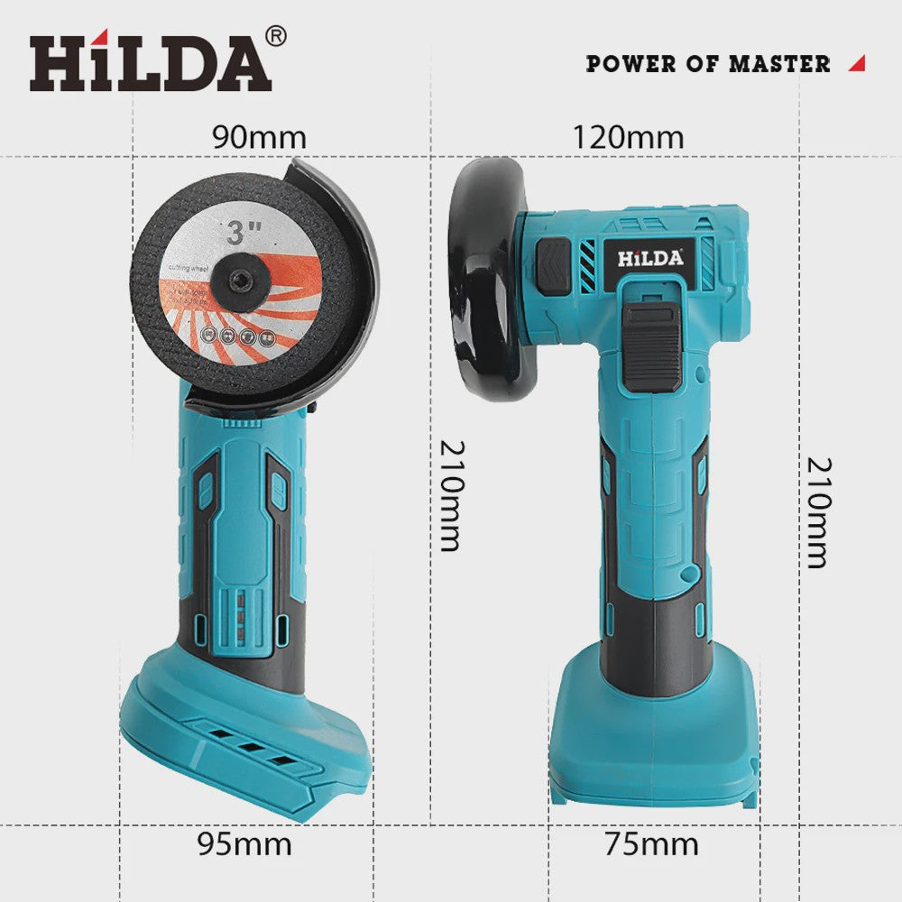 HILDA Mini Haakse Slijper 3 Inch - Draadloos, Borstelloos & Krachtig voor Hout, Keramiek & Metaal (21V)