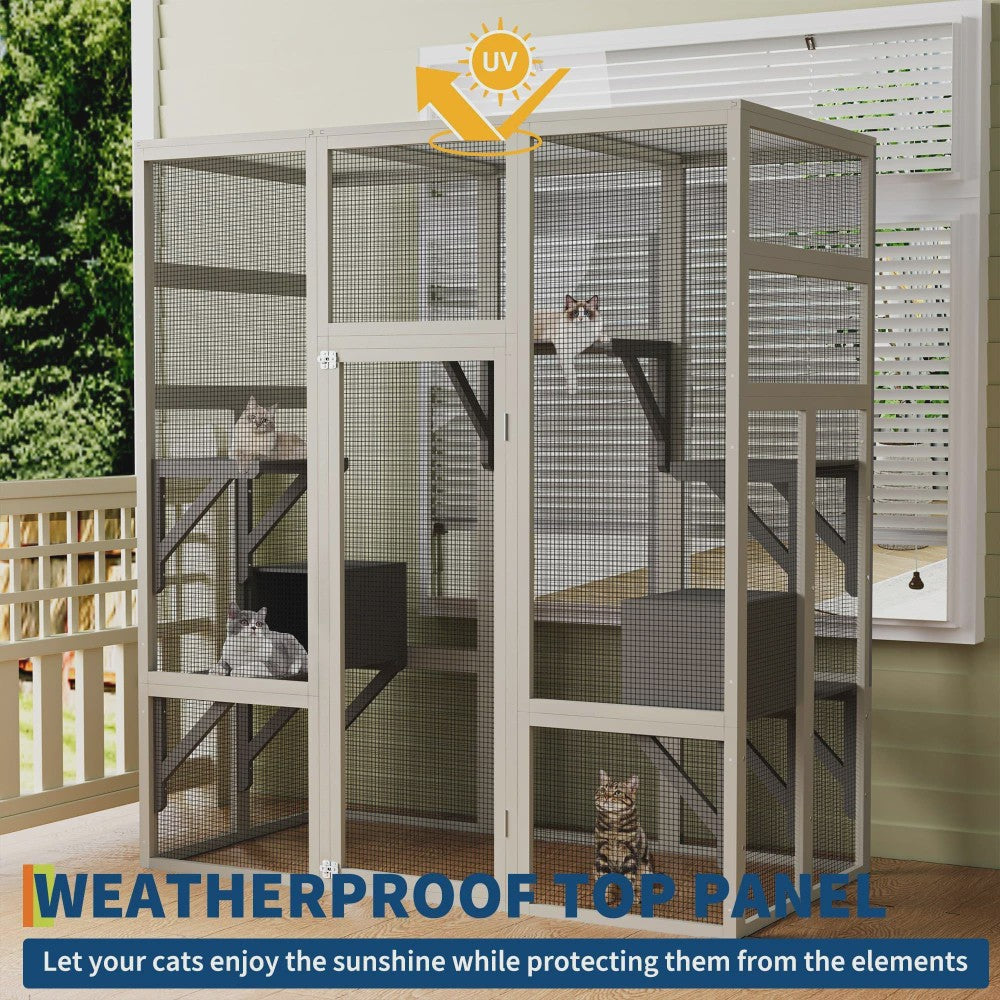 Grote Kattenren (Catio) 70'' - Waterdicht, UV-Beschermd, met Rustboxen en Platforms