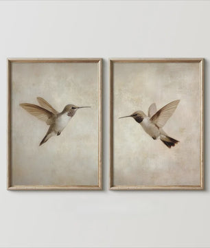 Set van 2 Frameloze Retro Kolibrie Canvas Posters - Landelijke Stijl Wanddecoratie