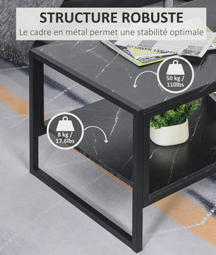 HOMCOM Salontafel met 2 etages, Modern Design, Zwart Marmerlook, 106x50x47 cm