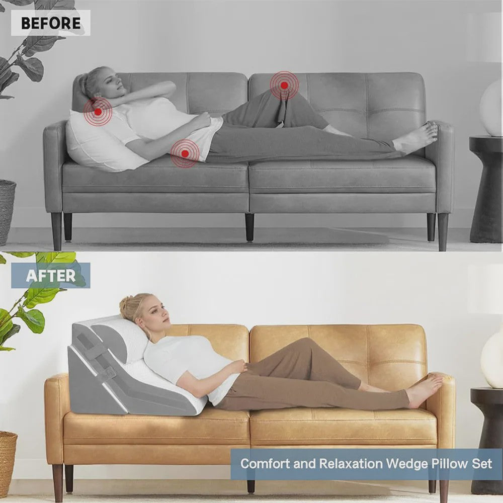 Verstelbaar Wig Kussen Set: Comfort voor Slapen, Rugpijn, Zuurbranden & Herstel