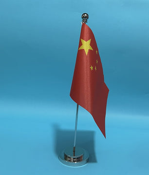Chinese Vlag Bureau 14x21cm - Polyester Tafelvlag met Standaard
