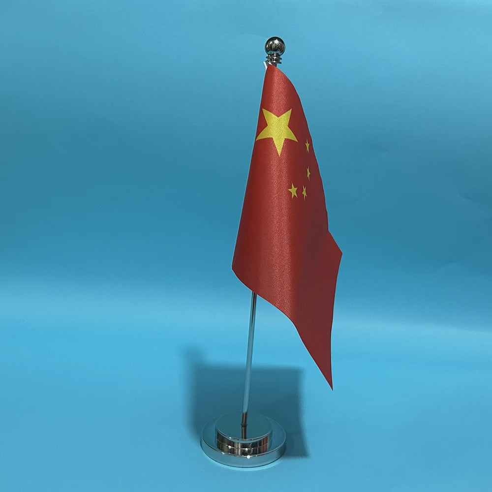 Chinese Vlag Bureau 14x21cm - Polyester Tafelvlag met Standaard
