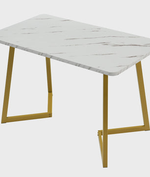 Eetkamertafel 117x68cm Rechthoekig met Goudkleurig Metalen Frame - Marmerlook