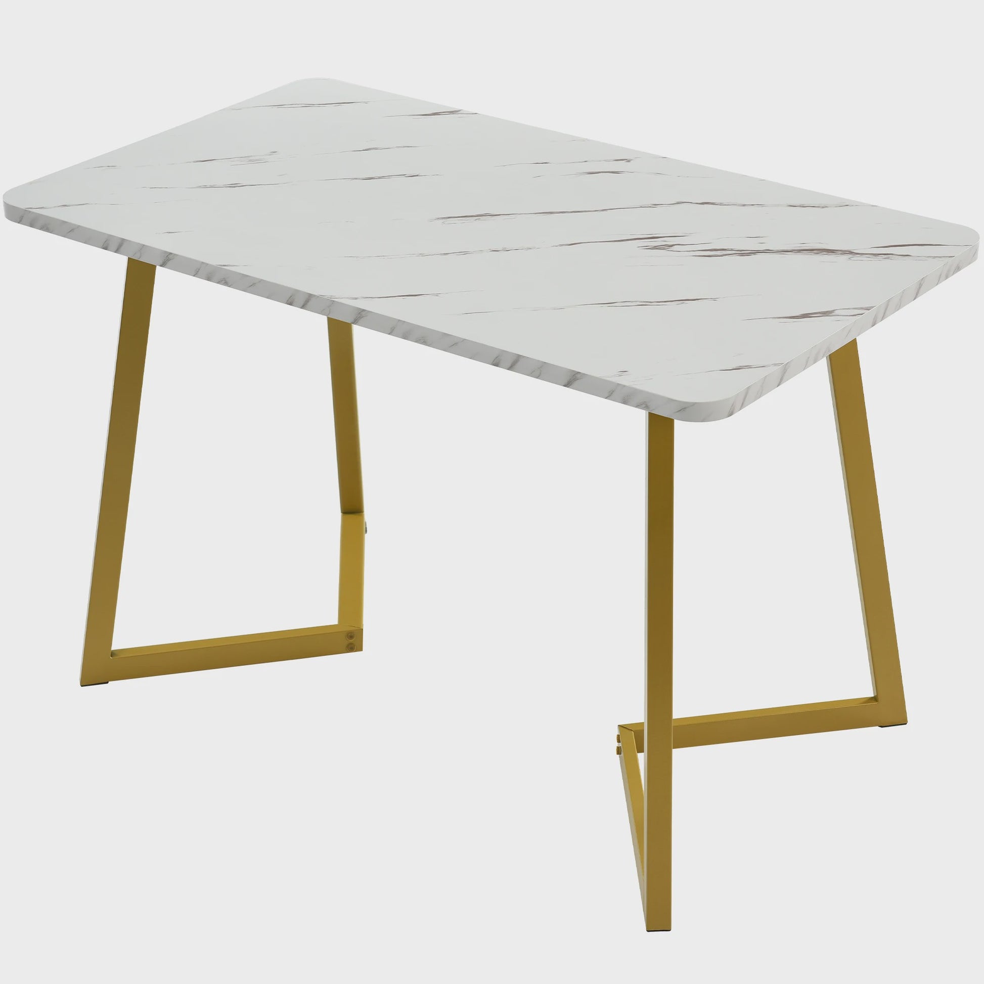 Eetkamertafel 117x68cm Rechthoekig met Goudkleurig Metalen Frame - Marmerlook