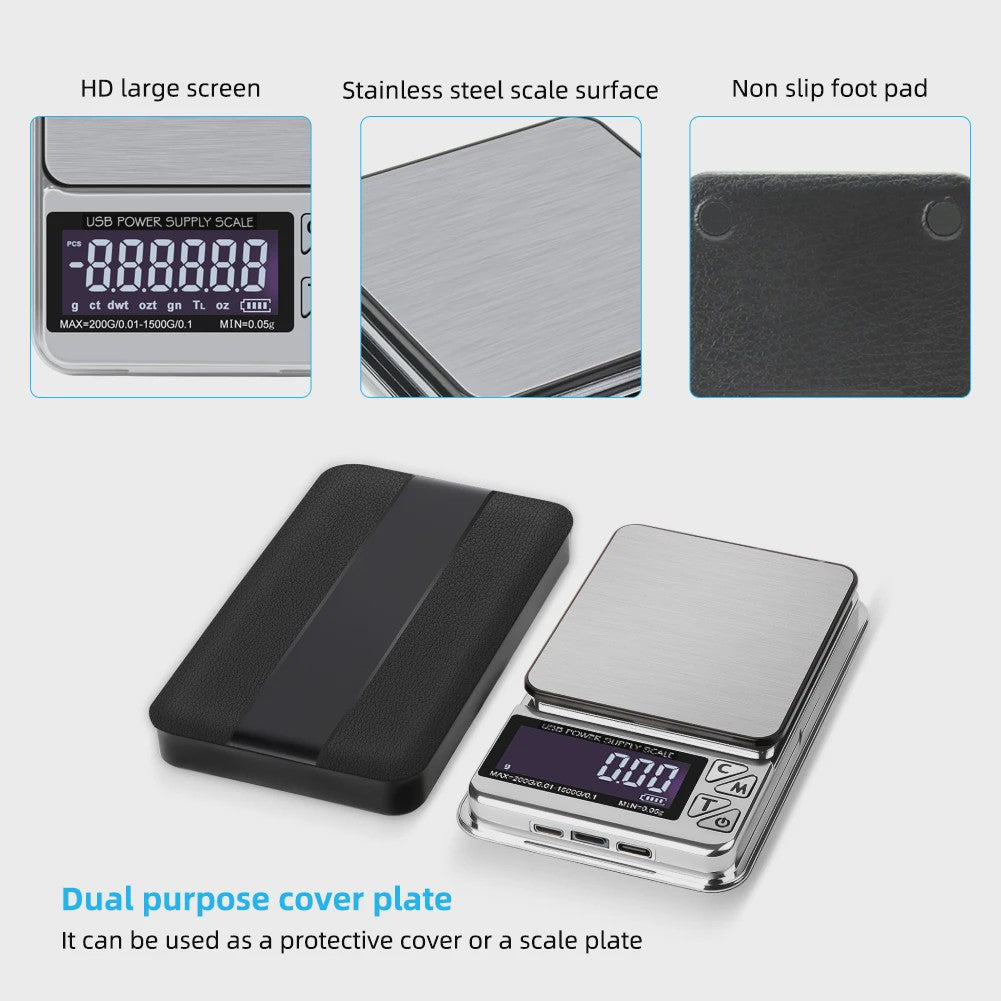Precisie Digitale Weegschaal 200g/1000g - Hoge Nauwkeurigheid, USB Oplaadbaar