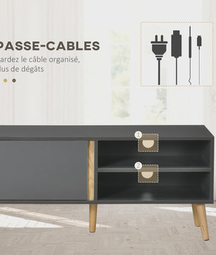 Scandinavische TV-meubel Donkergrijs - 150cm - 2 Deuren & Open Niche - Kabeldoorvoer - Tot 55 inch