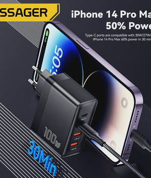 Essager 100W GaN Snellader USB-C PD QC 4.0 3.0 voor iPhone, Xiaomi, Macbook