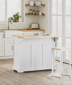 Keuken Eiland met Uittrekbaar Werkblad, Lades en Opbergruimte - Wit/Houtkleur