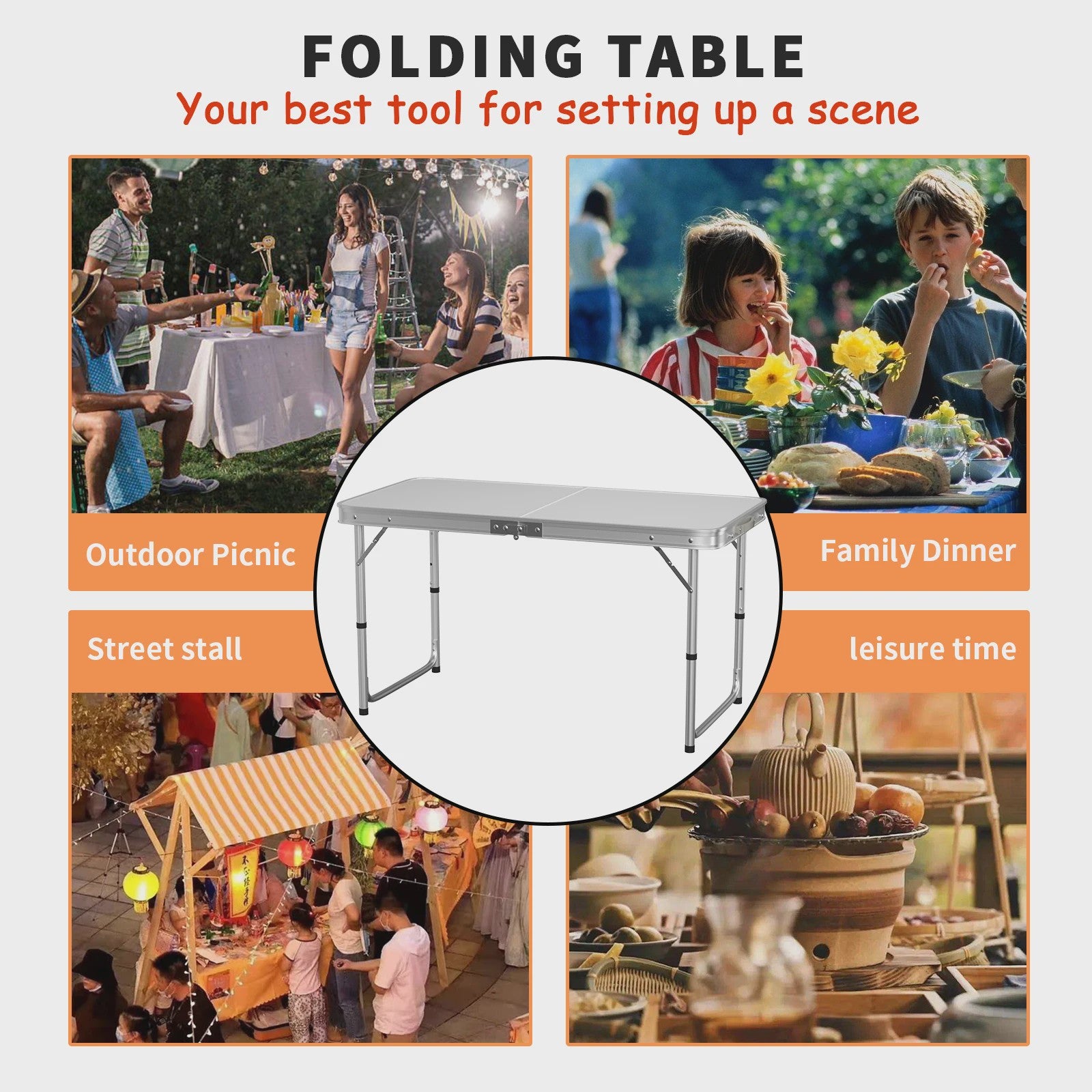 Aluminium Campingtafel 120x60x70cm - Opvouwbaar, Draagbaar & Verstelbaar voor Picknick, Bureau, Diner