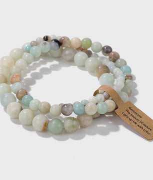 Set van 3 Natuursteen Amazoniet & Zebra Agate Armbanden - 4, 6, 8 mm Kralen