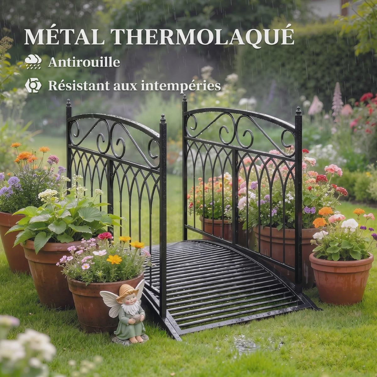 Outsunny Metalen Tuinbrug Barok Stijl - 91cm Hoog, 100kg Draagvermogen