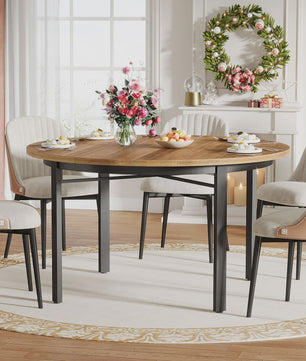 Ronde Eettafel 118cm - Rustiek Bruin & Zwart - Farmhouse Keukentafel met Metalen Poten