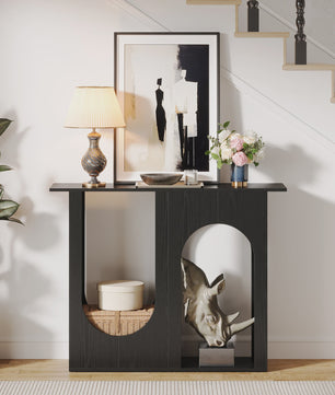 Zwarte Console Tafel met Boogontwerp - 100 cm - Smalle Banktafel voor Hal of Entree