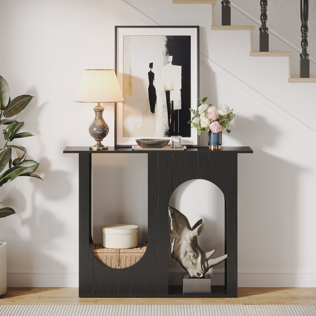 Zwarte Console Tafel met Boogontwerp - 100 cm - Smalle Banktafel voor Hal of Entree